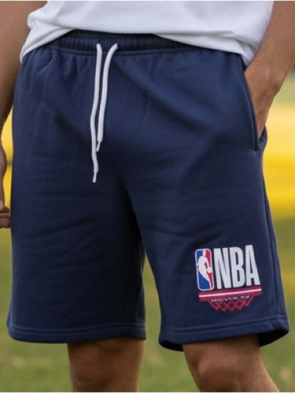 NBA Men's Navy Drawstring Logo Athletic Shorts